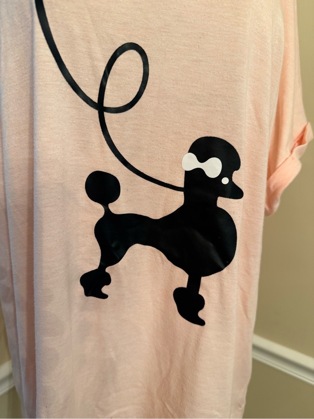 Zaful Light Pink Short Sleeve Tee with Black Poodle Graphic - Picture 2 of 6